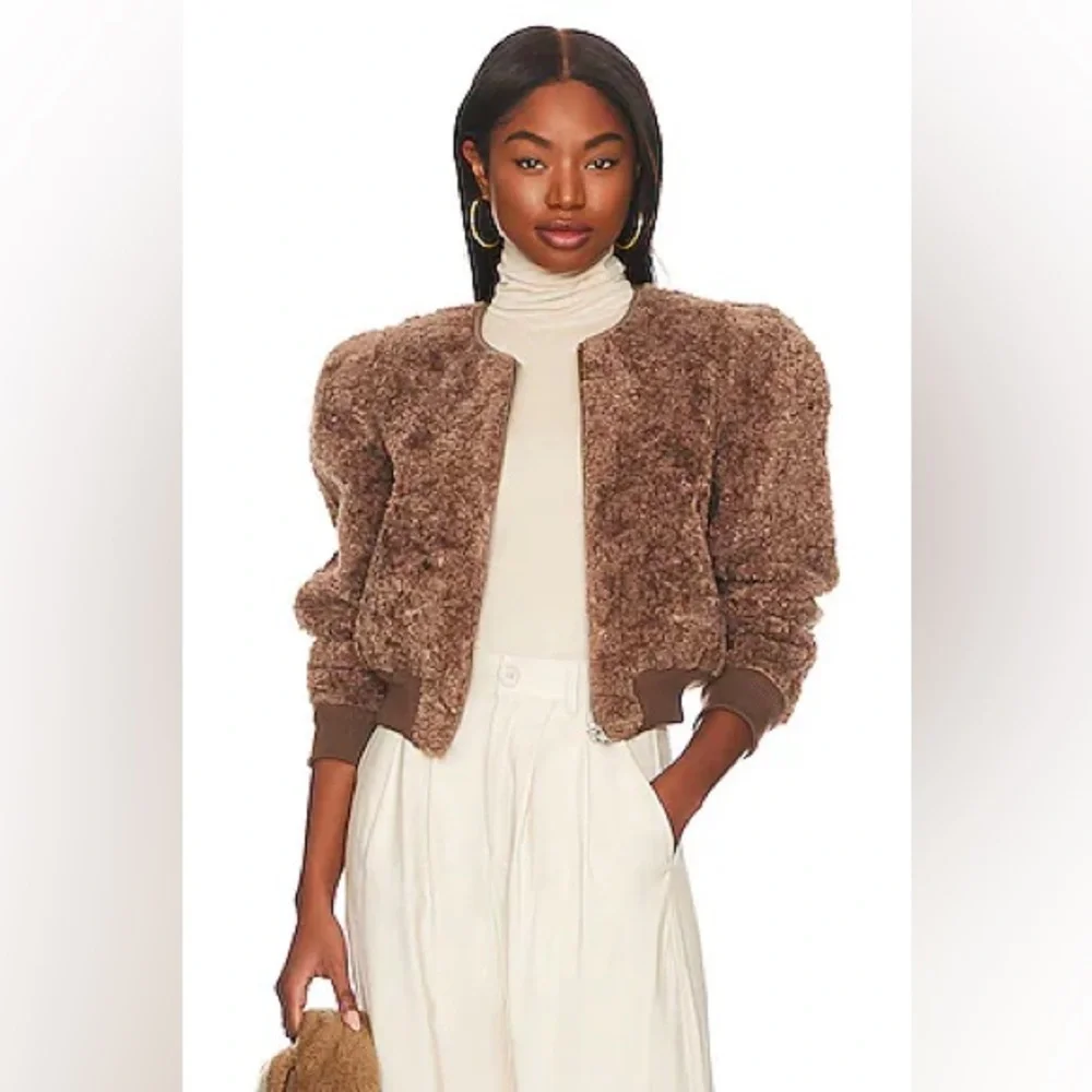 ASTR The Label Stacy Faux Fur Zip Jacket Brown Women’s Size XL Revolve